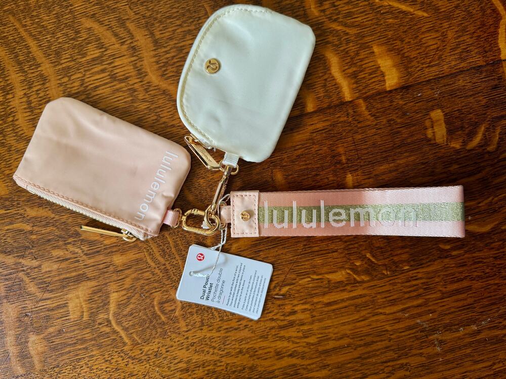 LULULEMON Wordmark Peach/Cream Dual Pouch Wristlet